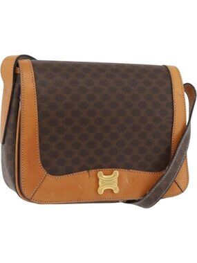 CELINE Macadam Canvas Shoulder Bag PVC Leather Brown Gold